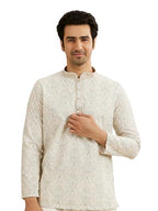 Manyavar MenS Cotton Blend Paisley Embroidery Short Kurta (Pista Green,Xl)