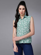 OOMPH! Summer Shirts for Women, Floral Printed, Green