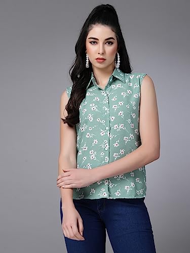 OOMPH! Summer Shirts for Women, Floral Printed, Green