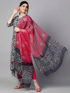ANNI DESIGNER Womens Cotton Blend Printed Straight Kurta with Pant & Dupatta (Khara Blue_S_Blue_Small)