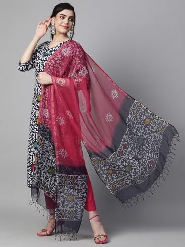 ANNI DESIGNER Womens Cotton Blend Printed Straight Kurta with Pant & Dupatta (Khara Blue_S_Blue_Small)
