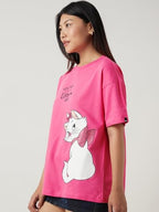 Bewakoof Heavy Duty 1.0 Official Disney Merchandise The Aristocats Womens Graphic Print Oversized Fit Half Sleeve Round Neck Te