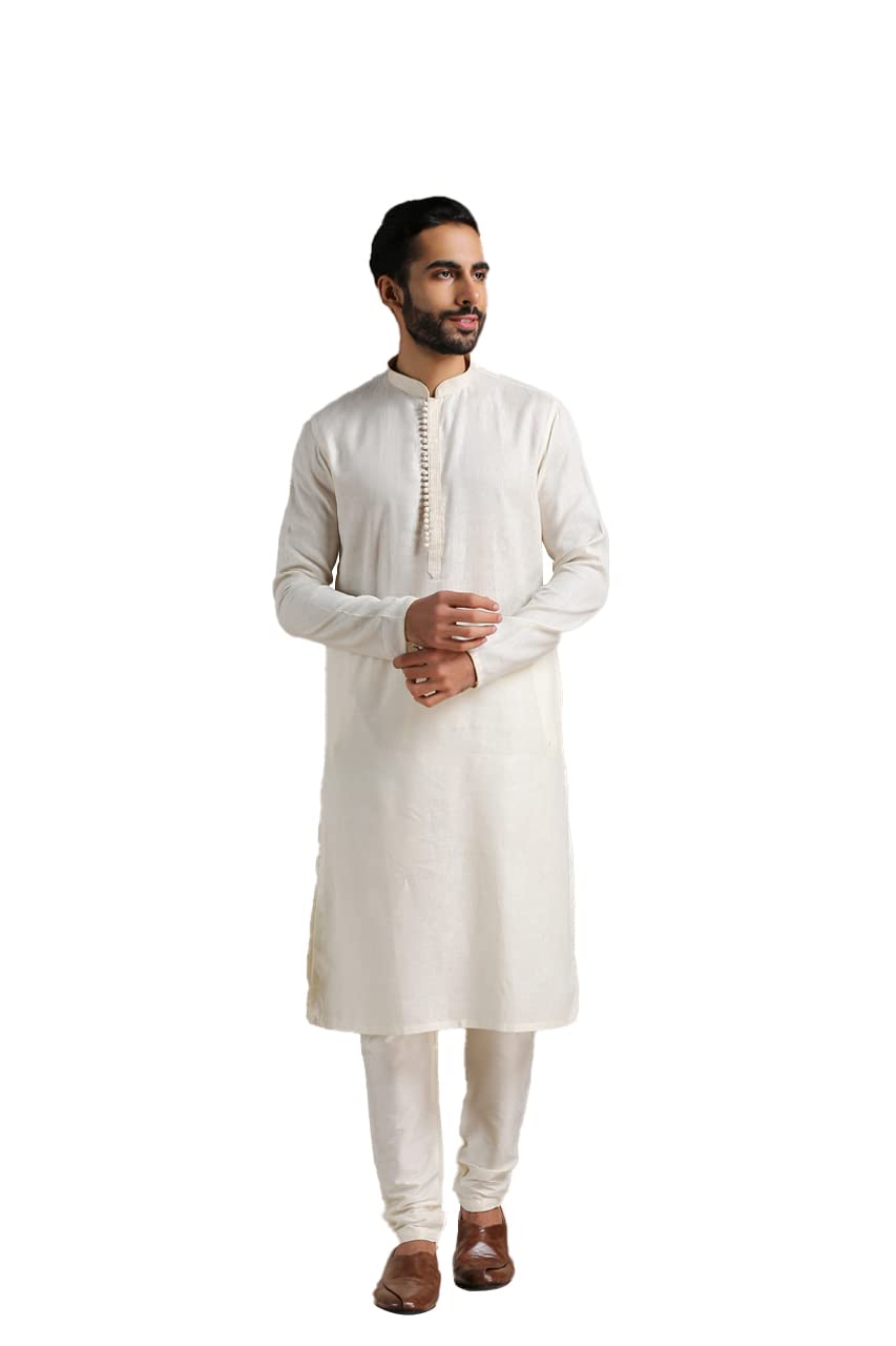 Manyavar Kurta Set For Men, Full Sleeves Mandarin Collar Ethnic MenS Kurta Set For Engagement, Wedding, Party Blended Linensoli