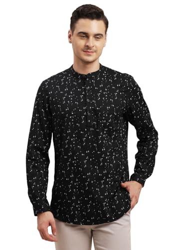 Turtle Men 100% Cotton Printed Kurta Black Casual Shirt