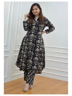 Greciilooks Rayon Standard Length Formal Travel Floral Printed Ethnic Co-Ord Kurta Set For Women (Available In 2Xl And 3Xl) (Gl-