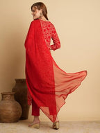 ANNI DESIGNER Womens Cotton Blend Straight Printed Kurta with Pant & Dupatta (Lashya Red_S_Red_Small)
