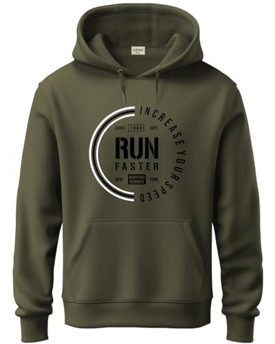 ADRO Men's Cotton Neck Hooded Sweatshirt (H24-FAST-OL-M_Olive)