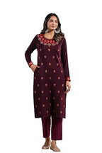 Ishin Women'S Mauve Jacquard Style Ethnic Motifs Straight Winterwear Kurta