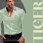 Indoprimo MenS Satin Stylish Club Wear Tiger Diamond Print Shirt Full Sleeve Pista
