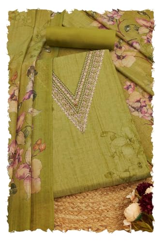 Soch Women Linen Shimmer Floral Print Unstitch Dress Material with Zari