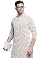 Jompers Men Sequin Embroidered Pure Cotton Kurtas (Beige, L)