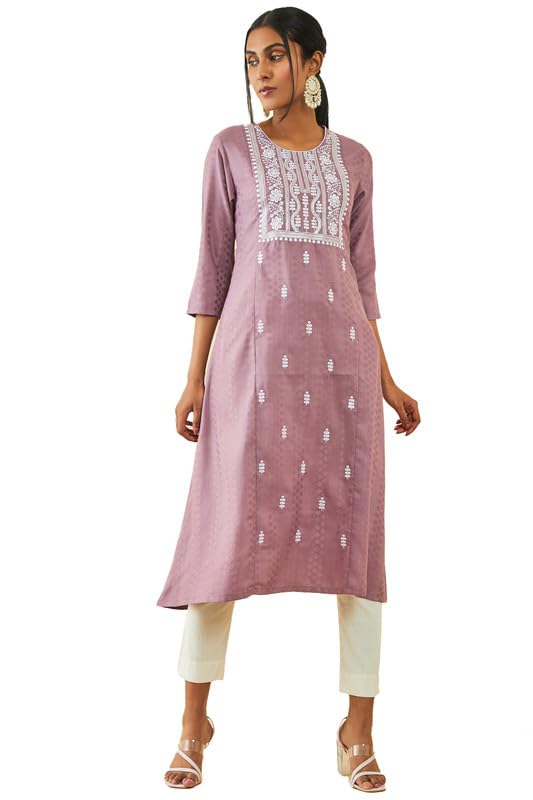 Soch Women Rayon Panelled A-Line Kurta with Floral Embroidery