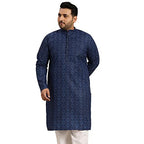 Sojanya Plus (Since 1958) MenS Cotton Blend Navy Blue And Black Printed Only Long Kurta