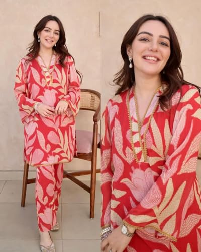 ANNI DESIGNER Womens Cotton Blend Printed Ethnic Co-ord Set (Badima Red-NW_S_Red_Small)
