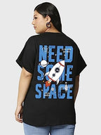 Bewakoof Womens Space X Graphic Printed 100% Cotton Plus Size T-Shirts (Pack of 2) - Oversized Fit, Round Neck, Half Sleeves_59