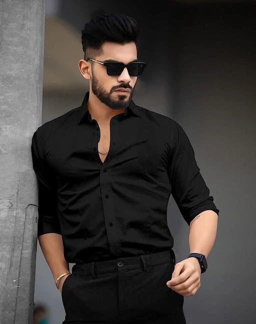 Tee Projekt Shirt for Men Cotton Plain Spread Collar Casual Shirt Parfect for ormal Wear, Home Wear, Office Wear Black