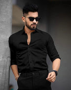 Tee Projekt Shirt for Men Cotton Plain Spread Collar Casual Shirt Parfect for ormal Wear, Home Wear, Office Wear Black