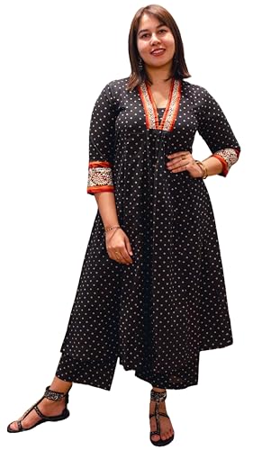 ANNI DESIGNER Womens Rayon Blend Floral Regular Kurta with Pant (Karidos Clrs-VKs01_Black