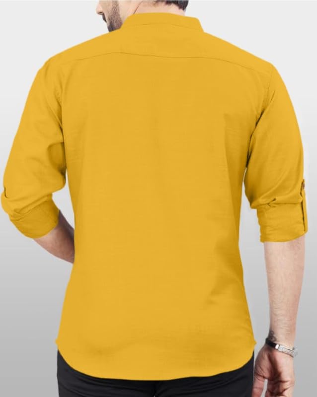 Finivo Fashion MenS Cotton Blend Kurta Style Shirt | Mandarin Collar Long Sleeve Casual Ethnic Shirt With Button Placket | Styl