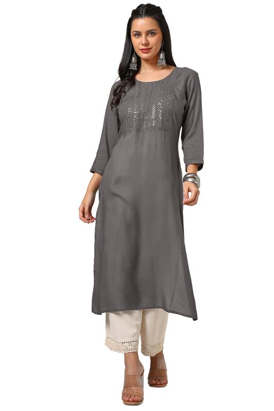 Soch Womens Earth Rayon Embroidered Kurta With Sequins