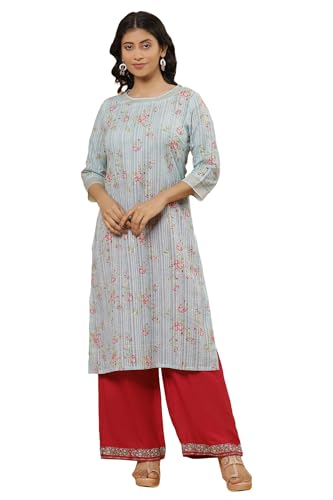 W For Woman W Women Blue Festive Floral Print Cotton Kurta Set With Parallel Pant_24Onws10110-121086_3Xl