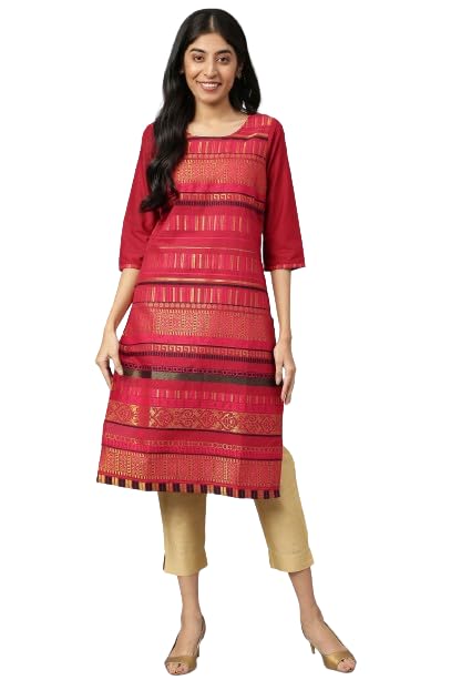 Aurelia WomenS 90% Cotton 10% Zari Regular Kurta (23Aua11695-300113_Pink