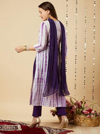 ANNI DESIGNER Womens Cotton Blend Straight Printed Kurta with Pant & Dupatta (Tiedye-BEGANI_3XL_Violet_XXX-Large)