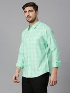 Thomas Scott Mens Checkered Slim Fit 100% Cotton Casual Shirt with Spread Collar and Long Sleeve Green