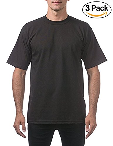 Pro Club Men's 3-Pack Heavyweight Cotton Short Sleeve Crew Neck T-Shirt, Black, 3X-Large