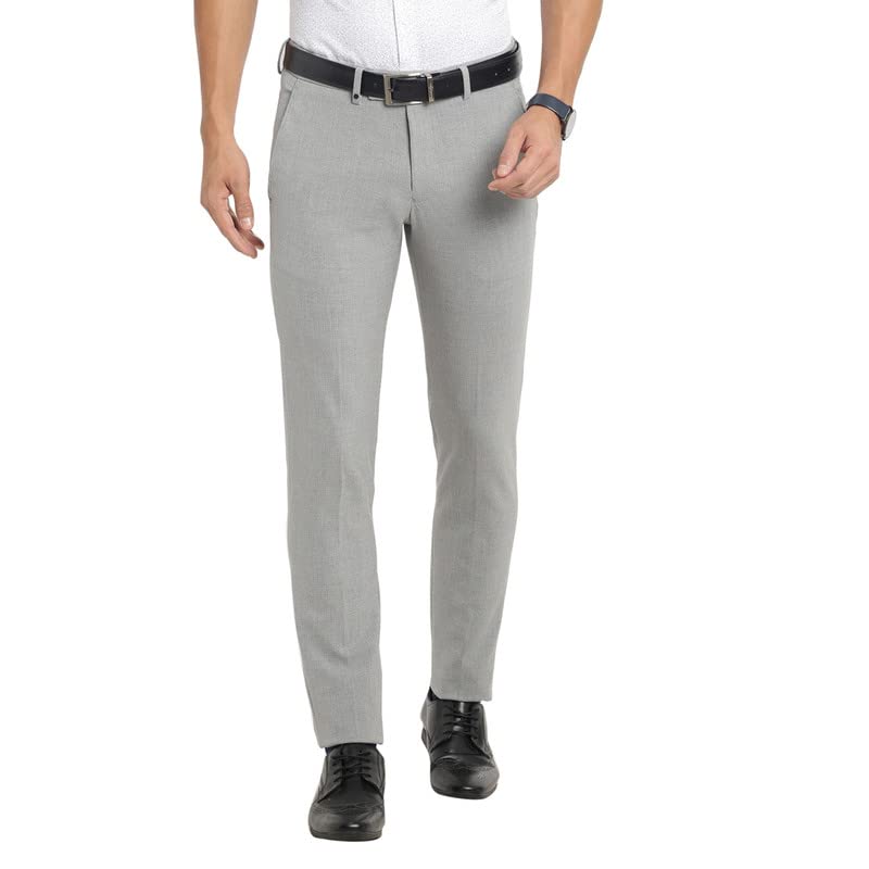 Turtle Men Cotton Grey Self Design Ultra Slim Fit Stretchable Formal Trousers