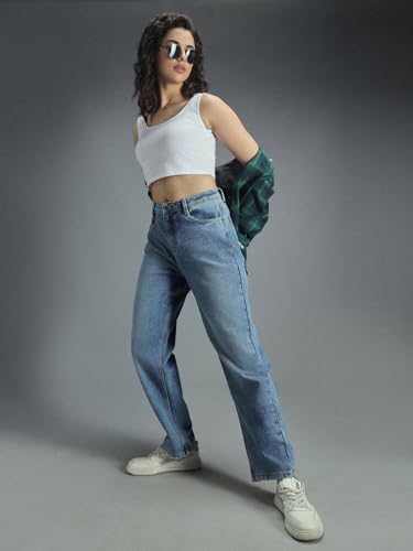 High Star Women 90S Straight High-Rise Non-Stretchable Cotton Jeans