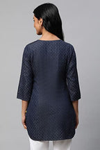 Blue Denim Jacquard Short Kurti