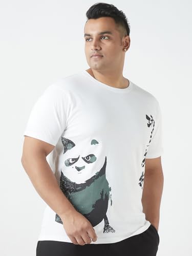 Bewakoof Plus Official Kung Fu Panda Merchandise MenS Graphic Print Regular Fit Half Sleeve Round Neck Cotton Plus Size T-Shirt