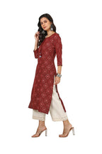 Soch Womens Maroon Rayon Bandhani Print Kurta With Tassels