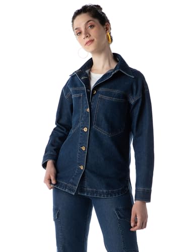 INKD Womens Denim Shacket (INKSS24WSHKT-411_Retro Blue_S)