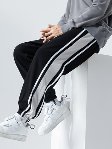 Shasmi Light Black Side Striped Pants Men Oversized Baggy Wide Leg Trousers Elastic Waist Streetwear Joggers Men Track Pant For