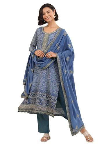 Libas Blue Printed Chinon Straight Kurta Set For Women (99071Orm)