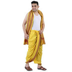 Prakasam Cotton MenS Panchakachamready Made (Ready To Wear) Dhoti Towel Set With Pocket- Free Size (Yellow)