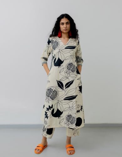 ANNI DESIGNER Womens Rayon Blend Straight Printed Kurta with Pant (ANAAR-BEIGE_L_Beige_Large)