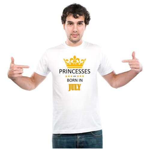 UDNAG Unisex Round Neck Graphic Birthday | Princesses are Born in July Polyester TShirt White [Size 2YrsOld/22in to 7XL/56in] 42