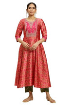 W For Woman Pink Paisley Printed Flared Kurta With Embroidered Yoke (Size: M)-23Auw10282-119037