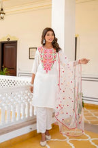 Lookmark Women'S Embroidered Cotton Blend Set: This Elegant Ensemble For Special & Casual Wear, Includes A Straight Kurta Pant With Dupatta