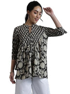 Libas WomenS Cotton Printed A-Line Kurti (29067R_Black