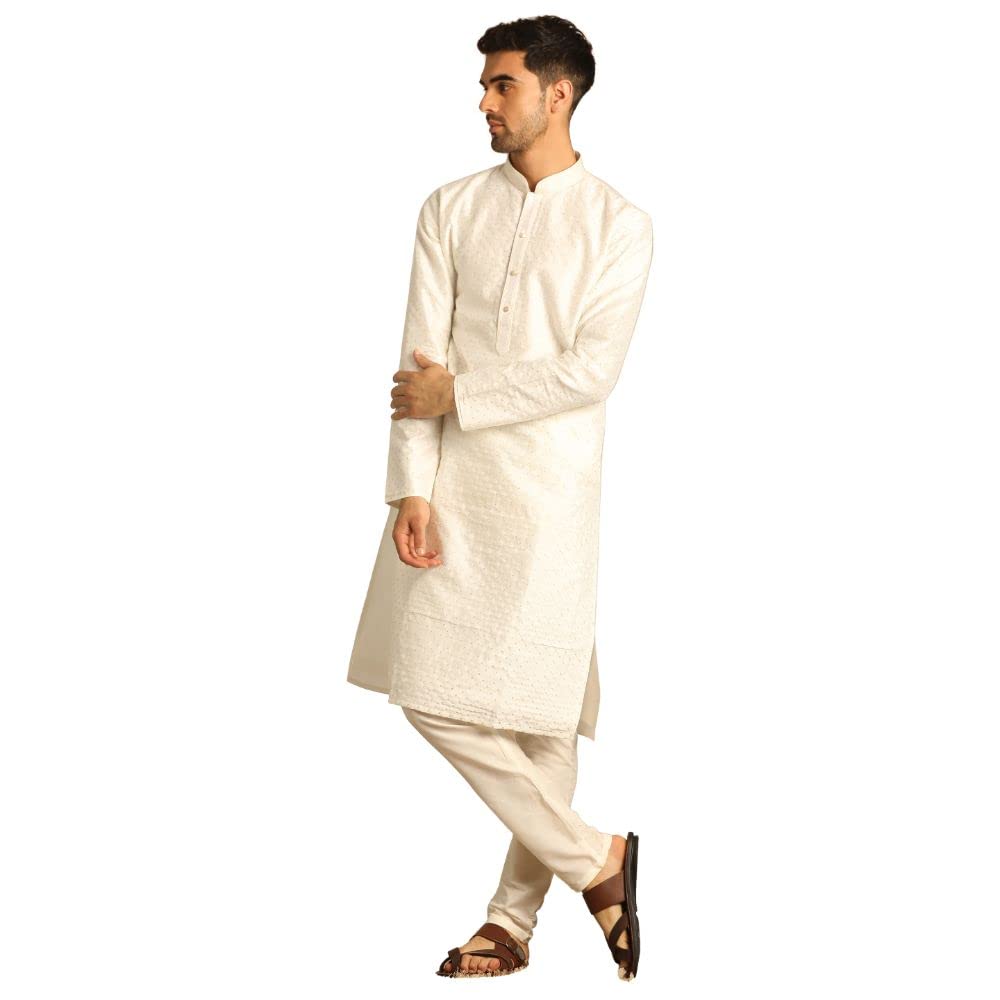 Manyavar MenS Crisp White Kurta Pajama (Warm White,Xxl)