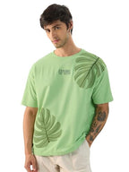 The Souled Store Explore The Unseen Men And Boys Short Sleeve Round Neck Green Embroided Cotton Oversized T-Shirts