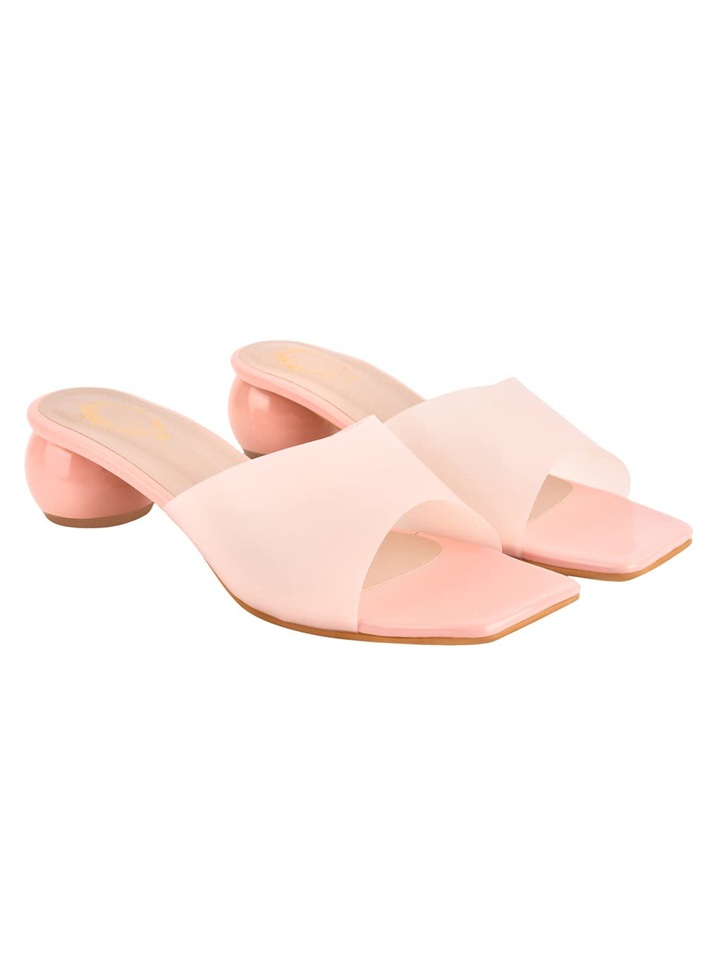 Shoetopia Clear Strap Solid Peach Block Heels for Women & Girls /UK7