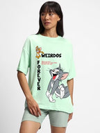 Bewakoof X Official Tom & Jerry Merchandise Womens Weirdos Forever Graphic Printed 100% Cotton T-Shirt - Oversized Fit, Round N