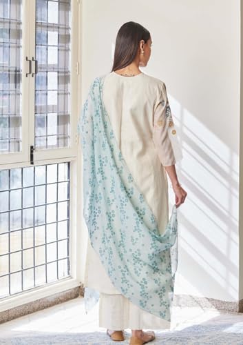 ANNI DESIGNER Womens Rayon Viscose Printed Straight Kurta with Pant & Dupatta (Verdant Cream_M_Cream_Medium)