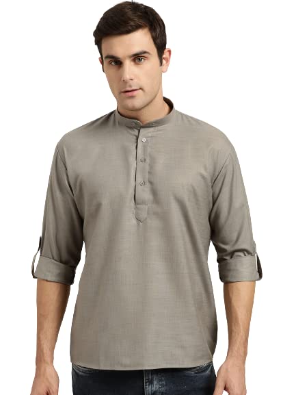 Sojanya (Since 1958, MenS Cotton Grey Short Kurta, Size: 42