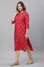 Aurelia WomenS Red Foil Printed Embellished Festive Kurta